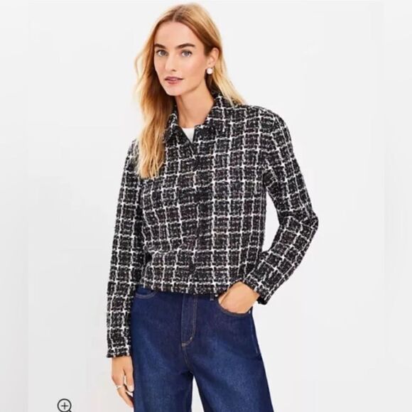 LOFT Shimmer Tweed Shirt Jacket size large NWT - Picture 1 of 8